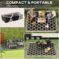 Outsunny Reversible Outdoor Rug Carpet, 9' x 18' Waterproof Plastic Straw Rug, Portable RV Camping Rugs with Carry Bag, Large Floor Mat for Backyard, Deck, Picnic, Beach, Black & Beige
