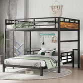 Full XL over Full XL Metal Bunk Bed/Metal Loft Bed and Metal Platform Beds,with raised security fence,Vintage Wood-colored