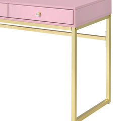 Coleen Pink & Gold Finish Vanity Desk W/Mirror & Jewelry Tray