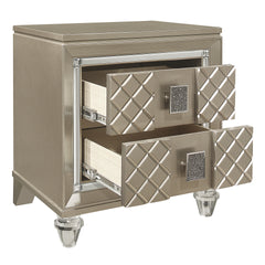 Glamorous Champagne Finish 1pc Nightstand of 2 Drawers Acrylic Feet Bedside Table Luxury Bedroom Furniture Beveled Mirror Trim