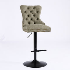 A&A Furniture,Aged and Retro PU Swivel Barstools Adjusatble Seat Height from 26-33 Inch, Modern Bar Stools with Backs Comfortable Tufted for Home Pub and Kitchen Island (Olive Green,Set of 2)