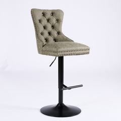 A&A Furniture,Aged and Retro PU Swivel Barstools Adjusatble Seat Height from 26-33 Inch, Modern Bar Stools with Backs Comfortable Tufted for Home Pub and Kitchen Island (Olive Green,Set of 2)