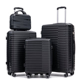 14"/20"/24"/28" 4 pcs/set in PP Spinner Wheel Luggage, Carry on Suitcase, Iron Pull Rod, Combination Password Lock, 14" Cosmetic Case (Black)