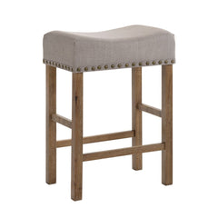 Contemporary Counter Height Stools Set of 2 Cushion Seat Classic Oak Finish Wooden Dining Furniture