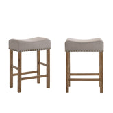 Contemporary Counter Height Stools Set of 2 Cushion Seat Classic Oak Finish Wooden Dining Furniture