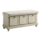 Wali 44 Inch Bench with Lift Top Storage, Cushioned Seat Antique White