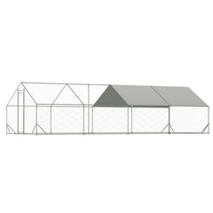 Large Metal Chicken Coop, Walk-in Chicken Run,Galvanized Wire Poultry Chicken Hen Pen Cage, Rabbits Duck Cages with Waterproof and Anti-Ultraviolet Cover for Outside(10' L x 26 W x 6.56' H)