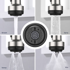 Kitchen Faucet with Pull Down Sprayer and 4 Spraying Modes Single Handle Commercial Spring Kitchen Sink Faucet Brushed Nickel 1 or 3 Hole