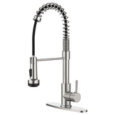 Kitchen Faucet with Pull Down Sprayer and 4 Spraying Modes Single Handle Commercial Spring Kitchen Sink Faucet Brushed Nickel 1 or 3 Hole
