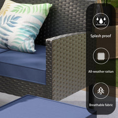 Small space patio furniture 7-piece outdoor furniture set, backyard furniture set, waterproof seat cushion, glass table, space saving, suitable for backyard, terrace or garden,Dark blue