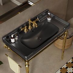 VICI 36" Bathroom Ceramic Basin with 3 pre-drilled hole, NO Cabinet and Faucet, Black