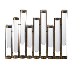 17.7x1.8x13.8 Glass Vial Flower Vase with Bronze Metal Frame