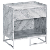 White Printed Faux Marble and Chrome Accent Table