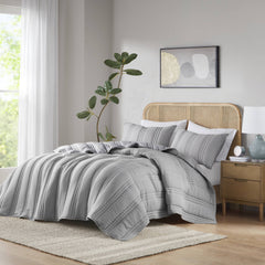 3 PCS King/Cal King Poly Gauze Quilt Set Gray