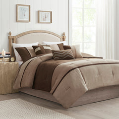 7 Piece Faux Suede Comforter Set Brown Queen