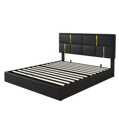 2-Pieces Bedroom Sets,Queen Size Upholstered Platform Bed with Hydraulic Storage System,Storage Ottoman with Metal Legs,Black