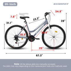 A26337 26 Inch Carbon Steel Frame Mountain Bike,21-Speed Dual V-Brake, Adult and Teens Bicycle for Mountain