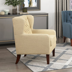 Classic Wingback Accent Chair Beige Upholstered Plush Button-Tufted Luxurious Comfort Living Room Furniture 1pc Solidwood Legs