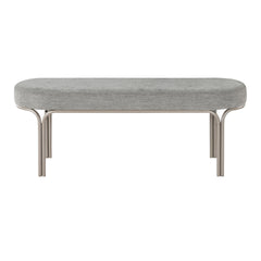 Modern Home Furniture 1pc Stylish Bench Gray Chenille Upholstery Sleek Design Champagne Finish Metal Legs Entryway Bench