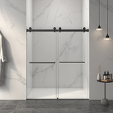56-60"W x 70"H Frameless Double Sliding Shower Door,5/16" (8mm) Thick SGCC Tempered Clear Glass,Double Side Easy Clean Coat, Matte Black Finished With Buffer