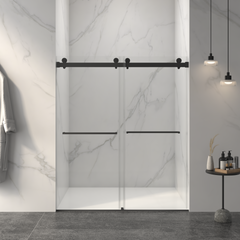 56-60"W x 70"H Frameless Double Sliding Shower Door,5/16" (8mm) Thick SGCC Tempered Clear Glass,Double Side Easy Clean Coat, Matte Black Finished With Buffer