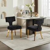 Mid Century Modern Dining Chairs Set of 2, Farmhouse Chenille Fabric Upholstered Accent Chair Curved Backrest with Copper Nails around,Kitchen Chairs with Golden Stainless Steel Plating Legs, Black