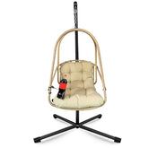 Swing Egg Chair with Stand Indoor Outdoor Wicker Rattan Patio Basket Hanging Chair with C Type bracket , with cushion and pillow,Patio Wicker folding Hanging Chair( Special construction cup holder