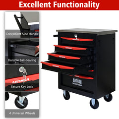 6 Drawers Multifunctional Tool Cart with Wheels,Metal Rolling Tool Cart Storage for Garage Workshop Warehouse Repair Shop--With Stainless Steel Roof- BLACK&RED