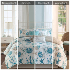 7 Piece Cotton Sateen Comforter Set Aqua Queen