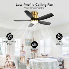 42 Inch Flush Mount Ceiling Fans with LED Light 18W and Remote Control 5 ABS Fan Blades for Bedroom Patio
