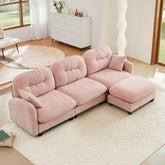 Modular Sectional L Shaped Couch With Ottoman, Premium Chenille Fabric,Tufted Cushion Backrest Design,Ergonomic Design Easy Install,Fits Bedrooms,Living Rooms Reading Nooks,Pink