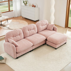 Modular Sectional L Shaped Couch With Ottoman, Premium Chenille Fabric,Tufted Cushion Backrest Design,Ergonomic Design Easy Install,Fits Bedrooms,Living Rooms Reading Nooks,Pink