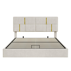 Queen Size Upholstered Platform Bed with Hydraulic Storage System,No Box Spring Needed,Beige