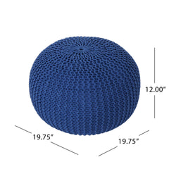 Bordeaux Knitted Cotton Round Pouf, Navy Blue
