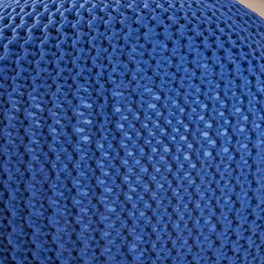Bordeaux Knitted Cotton Round Pouf, Navy Blue