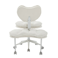 Meditation Chair Plus, Teddy Fleece Double-Layer Padding Cross Legged Rolling Chair for ADHD, Criss Cross Desk Chair with Lumbar Support, Adjustable Stool, Flexible for Fidgety Sitters, Ivory