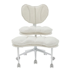Meditation Chair Plus, Teddy Fleece Double-Layer Padding Cross Legged Rolling Chair for ADHD, Criss Cross Desk Chair with Lumbar Support, Adjustable Stool, Flexible for Fidgety Sitters, Ivory