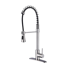 Brushed Nickel Single Handle Commercial Modern Spring High Arc Kitchen Faucet Water Filter System Bends as You Want