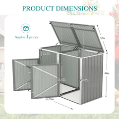Garbage Bin Shed Stores 2 Trash Cans Metal Outdoor Bin Shed for Garbage Storage,54 cubic feet of space,Stainless Galvanized Steel, Bin Shed for Garden Yard Lawn,Grey