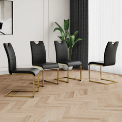 Modern Dining Chairs with Faux Leather Padded Seat Dining Living Room Chairs Upholstered Chair with gold Metal Legs Design for Kitchen, Living, Bedroom, Dining Room Side Chairs Set of 4