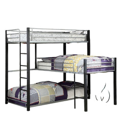 Unique Triple Twin Decker Bed Contemporary Style Full Metal Construction Two Ladders And Guard Rails sand Black Finish