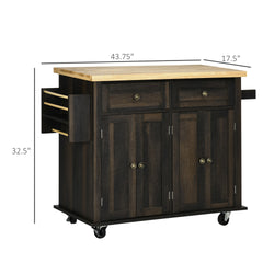 HOMCOM Modern Rolling Kitchen Island Cart with Spice Rack, Brown Oak