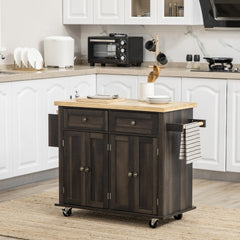 HOMCOM Modern Rolling Kitchen Island Cart with Spice Rack, Brown Oak