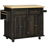 HOMCOM Modern Rolling Kitchen Island Cart with Spice Rack, Brown Oak