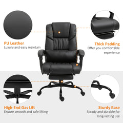 Vinsetto High Back Massage Office Chair with 6 Vibration Points, PU Leather Reclining Computer Chair, Ergonomic Office Chair with Footrest Adjustable Height and Remote, Black