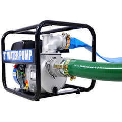 Semi Trash Pump 3 inch, 209cc 7HP 4 stroke OHV ENGINE, Gas Powered Semi Trash Water Pump 50 ft Discharge Hose, 12 ft Suction Hose with Complete Fittings,EPA compliant