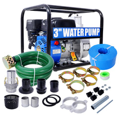 Semi Trash Pump 3 inch, 209cc 7HP 4 stroke OHV ENGINE, Gas Powered Semi Trash Water Pump 50 ft Discharge Hose, 12 ft Suction Hose with Complete Fittings,EPA compliant