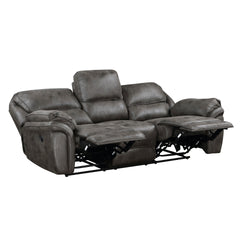 Plush Modern Design Living Room Reclining Sofa Gray Microfiber Upholstery Solid Wood Frame Furniture 1pc