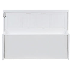 Queen Size Murphy Bed with Hydraulic Lift & Desk Design, White