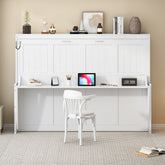 Queen Size Murphy Bed with Hydraulic Lift & Desk Design, White